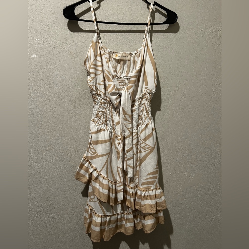 Ocean Drive Tan and White High Low Dress